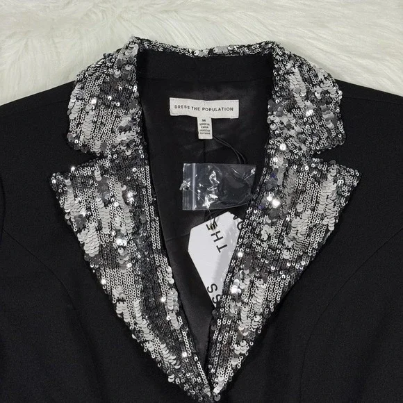 Dress‎ The Population Women's Size Medium Black Sequin Berkley Mini Blazer Dress - Picture 4 of 13
